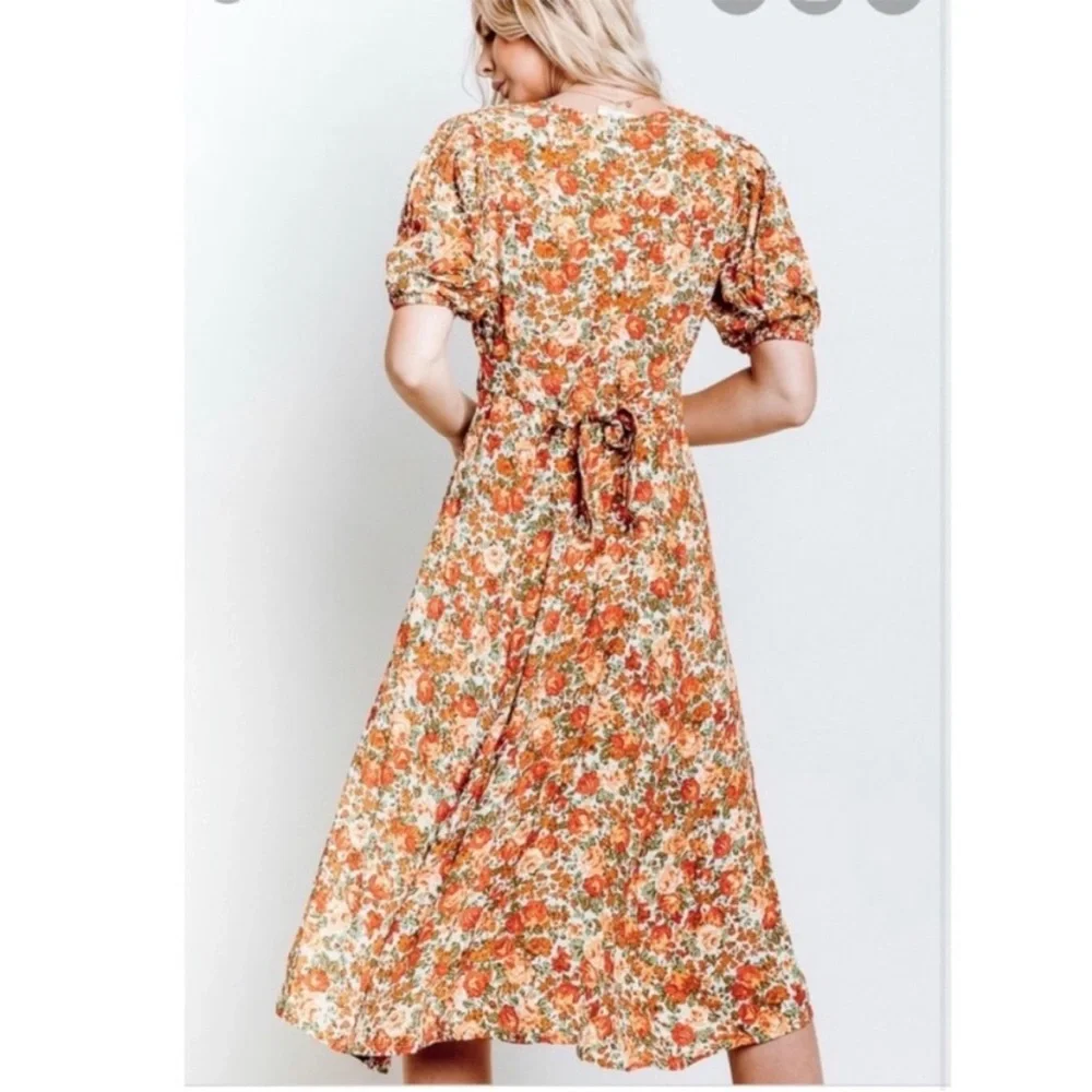Faithfull the Brand‎ Anthropologie Delia Midi Dress in Floral Le Rose Apricot 6